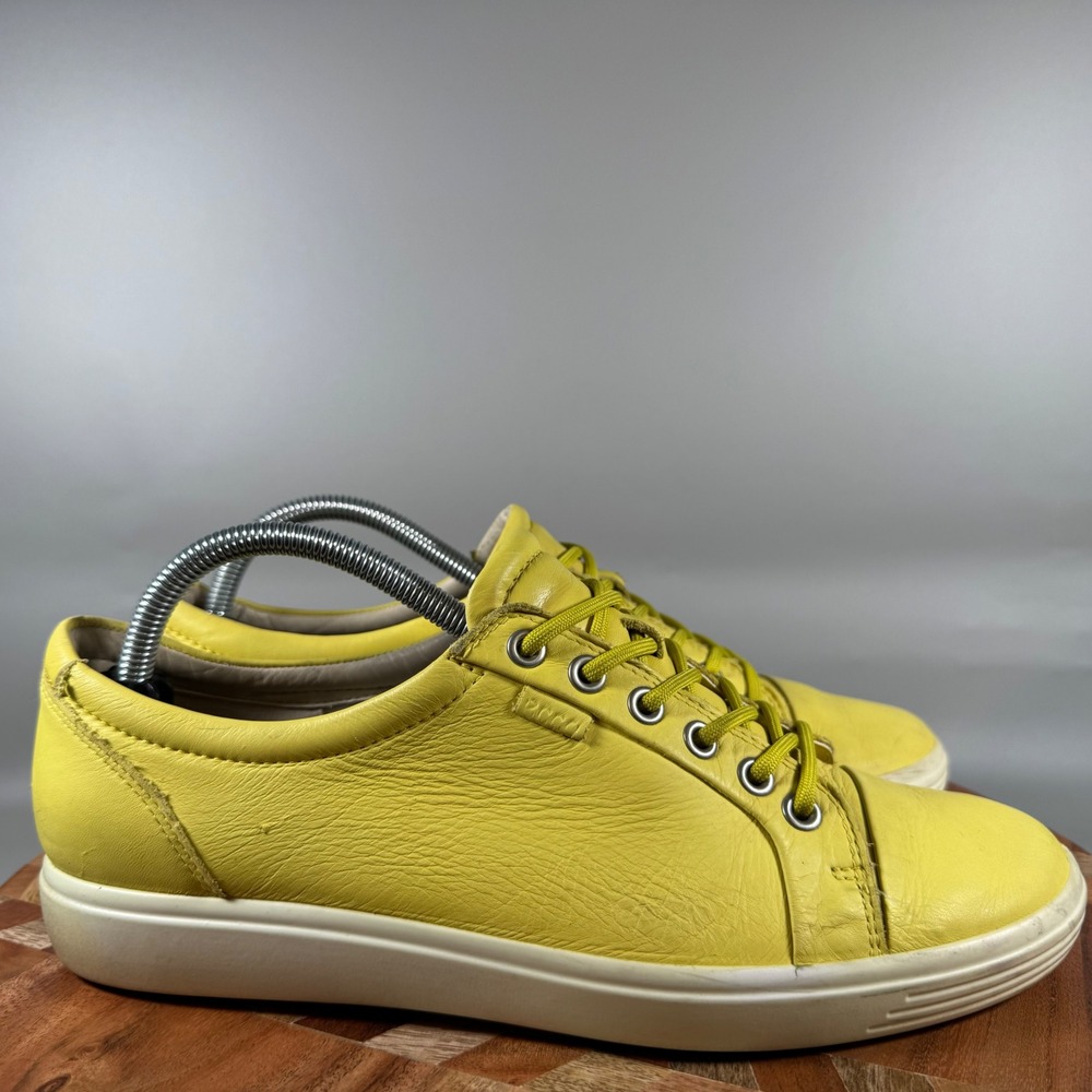 ECCO Soft 7 Womens Yellow Leather Low Top Sneakers Extra Width Size 41 US 10